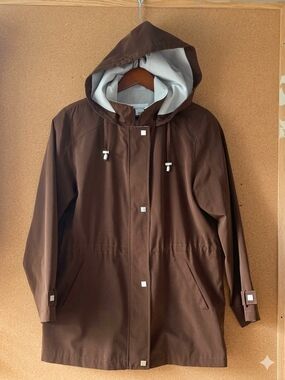 Liz Claiborne Brown Hooded Raincoat Parka Jacket Size M